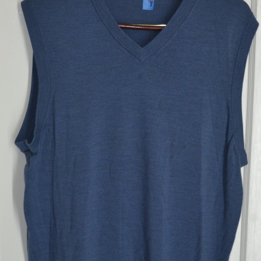 Brooks Brothers Mens V-Neck Vest, XXL, Slate Blue, Ultimate Merino Wool